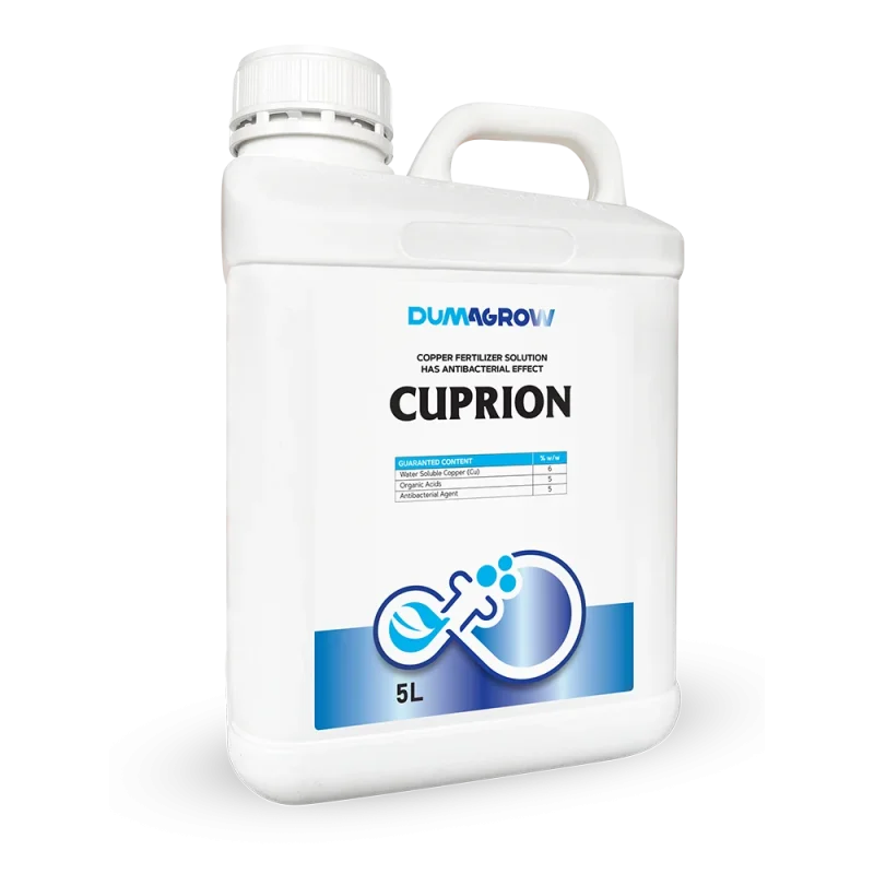 Cuprion 5L copper fertilizer solution with organic acids and antibacterial effect for plant protection and disease pressure.