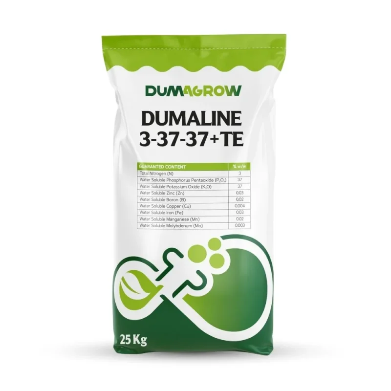 Dumaline 3-37-37+TE NPK dripping fertilizer with high phosphorus and potassium for flowering and fruit set.