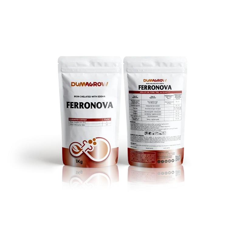 Ferronova powdered iron chelated with EDDHA for correcting iron deficiency and improving plant growth.