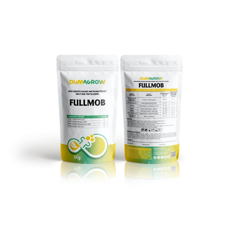Fullmob powdered micronutrient fertilizer with boron, manganese, molybdenum and zinc for flowering and fruit set.