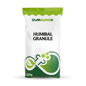 Humibal granule fertilizer with organic matter, nitrogen and water-soluble potassium for plant nutrition.