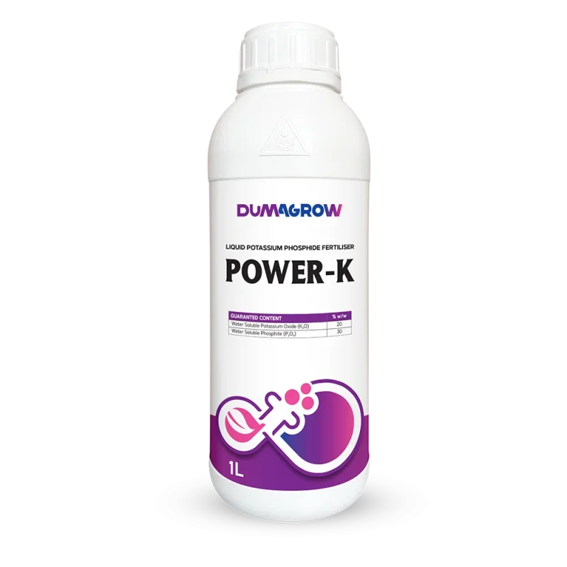 Power-K 1L liquid potassium phosphide fertilizer with potassium and phosphorus for flowering and fruit development.