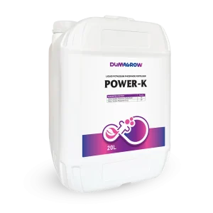 Power-K 20L liquid potassium phosphide fertilizer with potassium and phosphorus for flowering and fruit development.