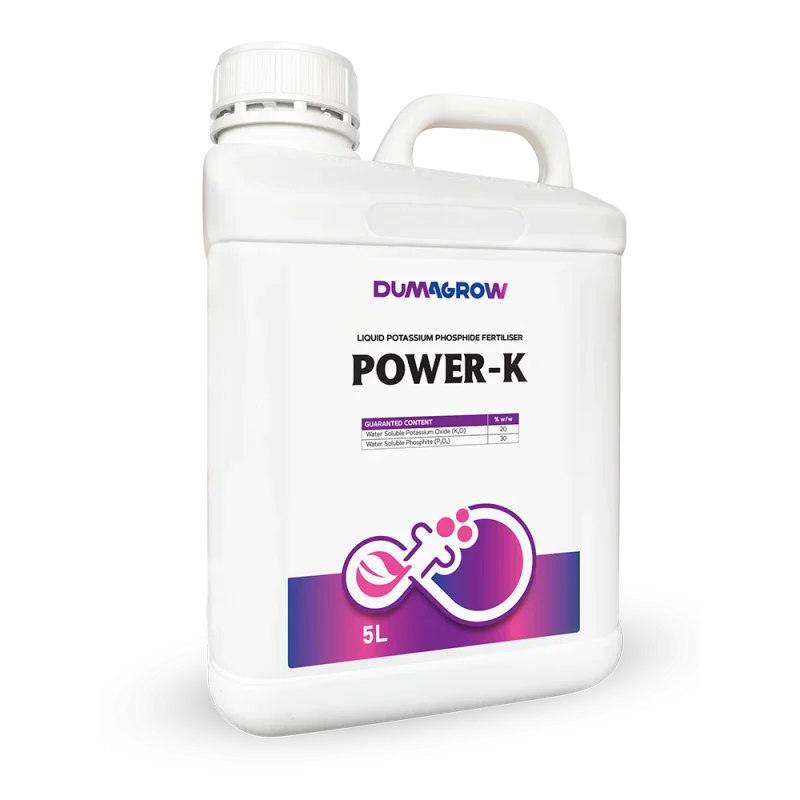 Power-K 5L liquid potassium phosphide fertilizer with potassium and phosphorus for flowering and fruit development.