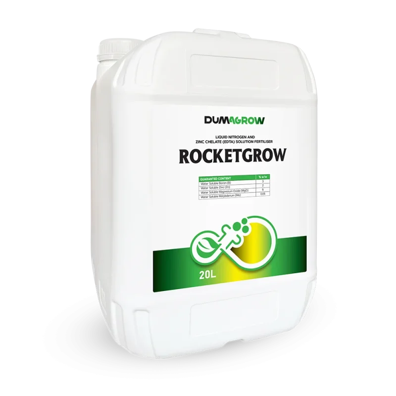 Rocketgrow 20L liquid nitrogen and zinc chelate fertilizer with boron, magnesium and molybdenum.