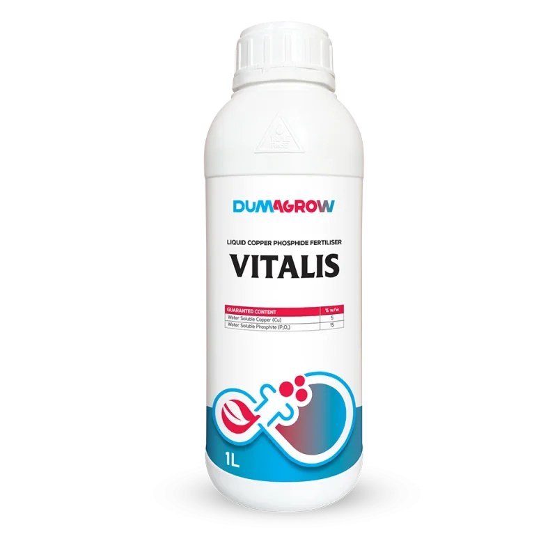 Vitalis 1L liquid copper phosphite fertilizer with copper and phosphorus for plant growth and disease resistance.