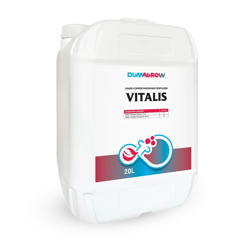 Vitalis 20L liquid copper phosphite fertilizer with copper and phosphorus for plant growth and disease resistance.