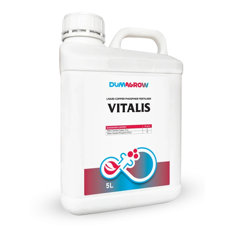 Vitalis 5L liquid copper phosphite fertilizer with copper and phosphorus for plant growth and disease resistance.